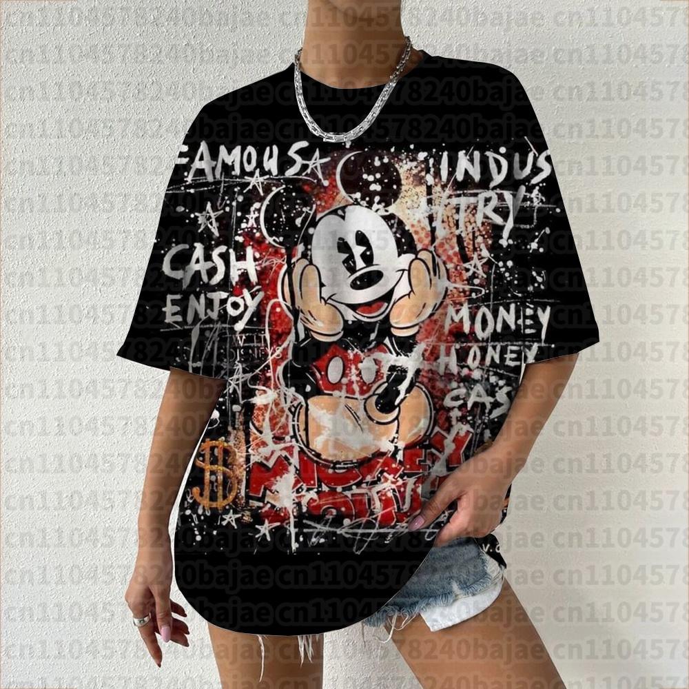 Summer  T Shirt Women  Mickey Mouse Print Female Clothes Top O-neck Ladies  Fashion Streetwear Hip-hop Shirt