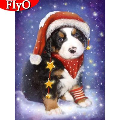 Алмазна картина Повний квадрат Різдво Собака Алмазна Вишивка Зима Тварини Мозаїка Рукоділля Декор для дому