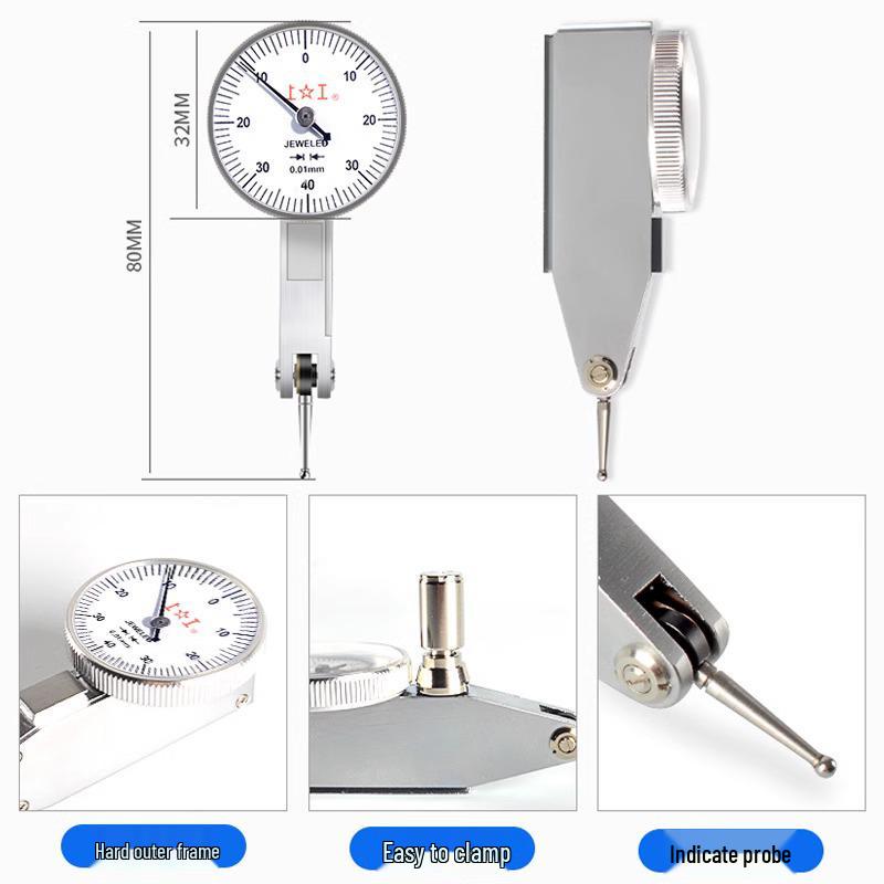 Shang Gong Micrometer & Lever Dial Indicator Set: 0-0.8mm/0.01mm, 0-0.2mm/0.001mm Calibration Tool.