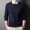 Men Thickened Long Sleeve Fake Two Piece V Neck Knit Sweater Casual Pullover Bottoming Shirt