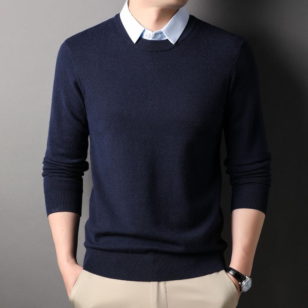 Men Thickened Long Sleeve Fake Two Piece V Neck Knit Sweater Casual Pullover Bottoming Shirt