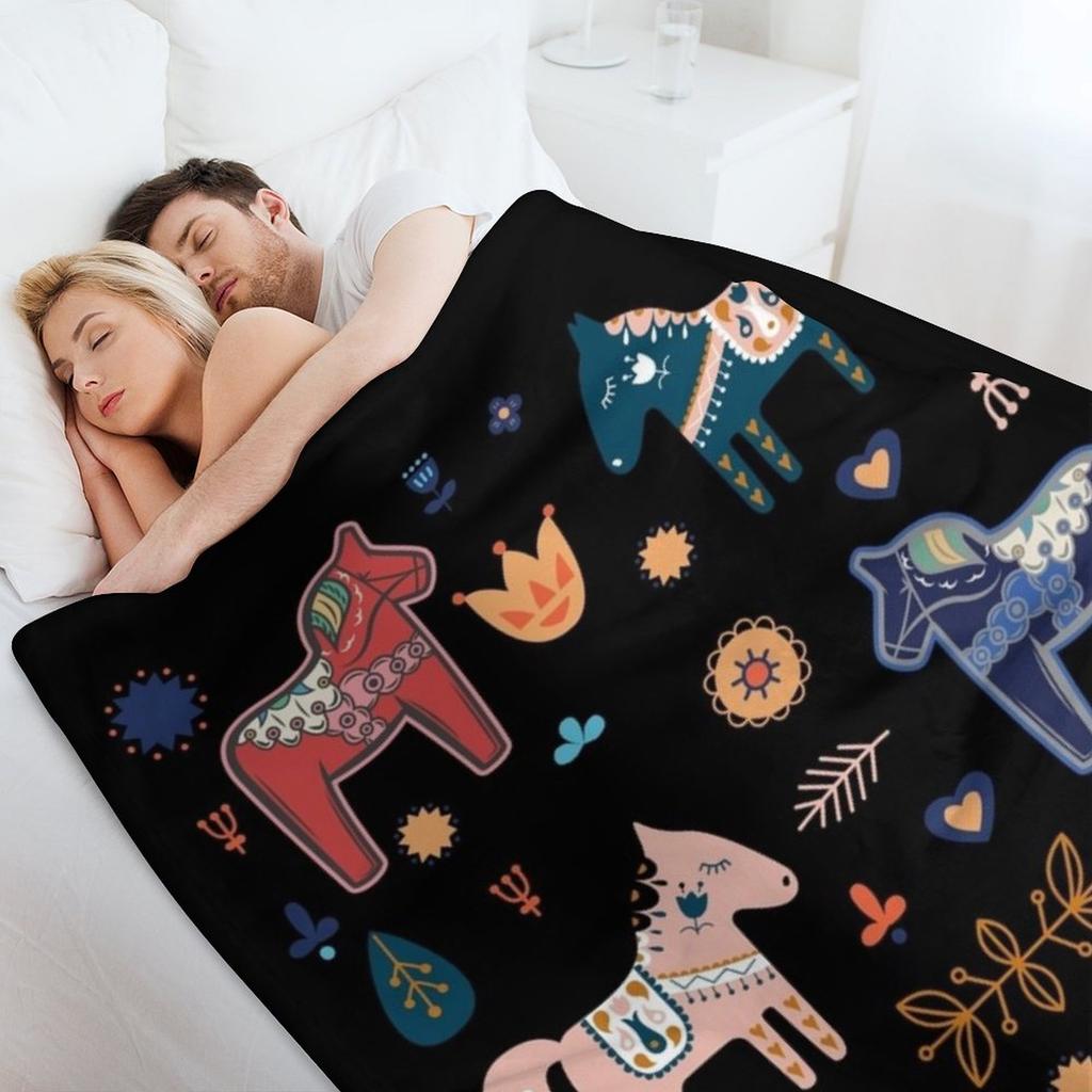 Dala Horses Christmas Dala Horse Throw Blanket Multi-Purpose Moving anime Sofa Quilt Blankets