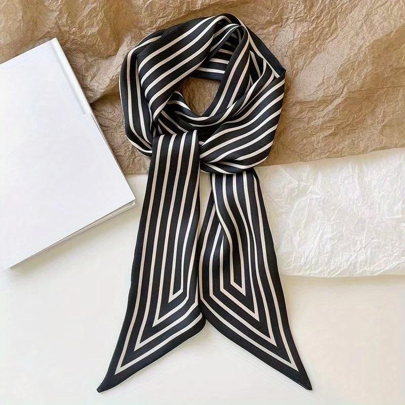 A Easy 37.01inch Long Black and White Striped Scarf, Perfect for Decorating A Commuting Shirt Can Be Used As A Small Neck Scarf Hair Tie Bag Accessory