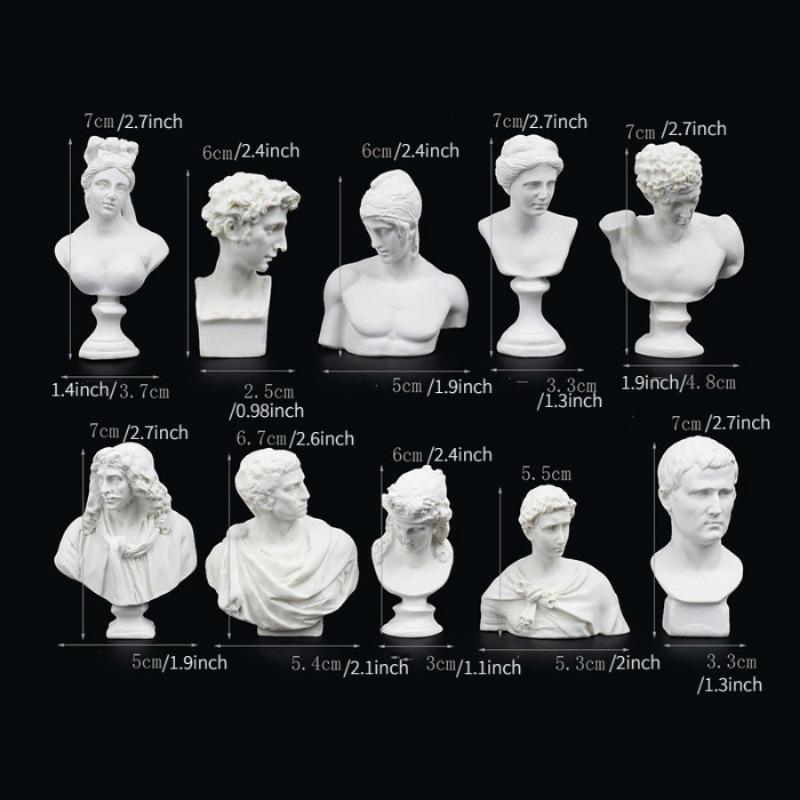 10 Pcs Mini Plaster Bust Figurine Classic Greek Men Figure Statues Resin Sketch David Gypsum Michelangelo Ornaments Home Decor bianco