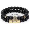 Cross Tiger Eye Copper Micro-inlaid Elastic Bracelet Set: Black Frosted Zirconia Beads in Punk Style