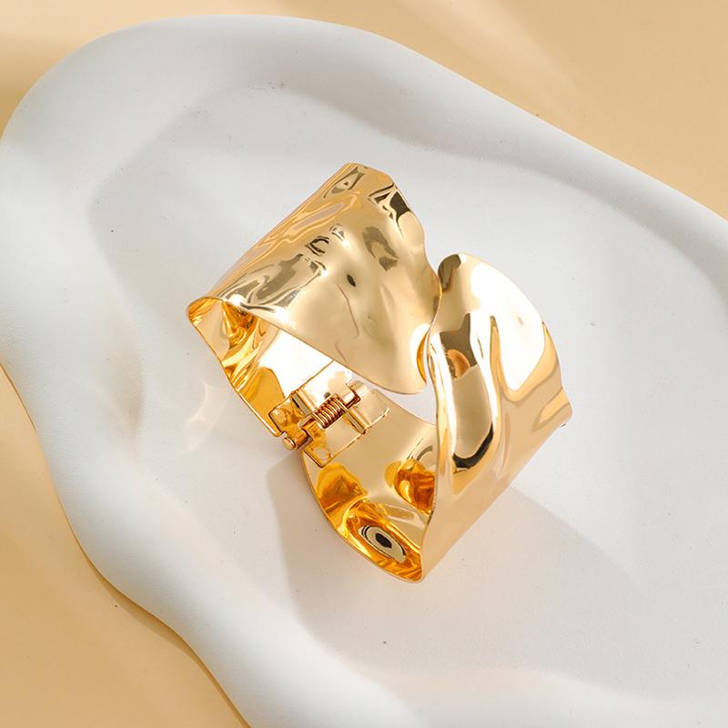Punk Exaggerated Irregular Wide Opening Bracelets Fashion Gold Silver Color Glossy Metal Bangle For Women Party Daily Jewelry