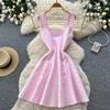 French jacquard sleeveless temperament knitted dress for women's summer commuting waist A-shaped knitted short skirt with pockets