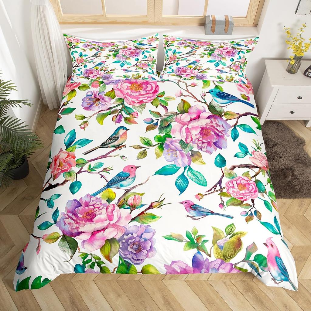 Peony Duvet Cover Sets For Girls Women Quilt Covers Lightweight Down Room Decor Queen Size 2 Pillowcase 1 Duvet Cover No Quilt