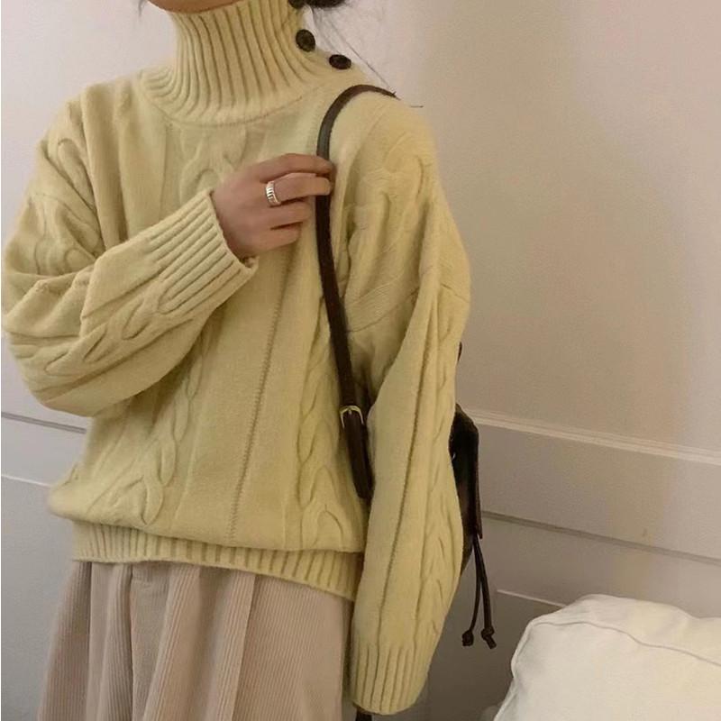 Lapel Irregular Twist Pullover Sweater Women's Autumn and Winter Soft Waxy Lazy Versatile Short Knitted Bottoming Top