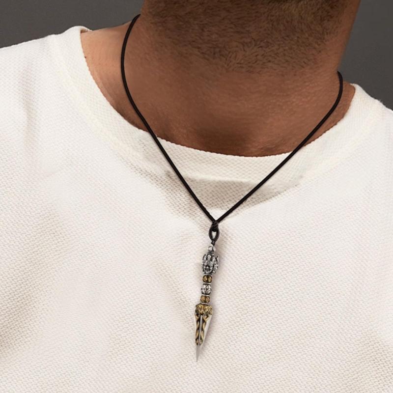 Sturdy Copper Tibetan Buddhist Amulet On Black Cord Necklace With Sacred Significance For Men