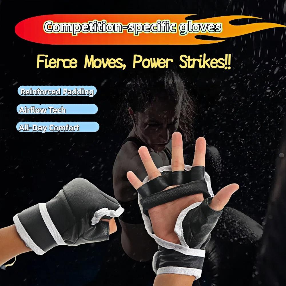 1 Pair of Black Half Finger Boxing Gloves PU Leather Karate Muay Thai Training and Exercise Gloves Children's Boxing Gloves