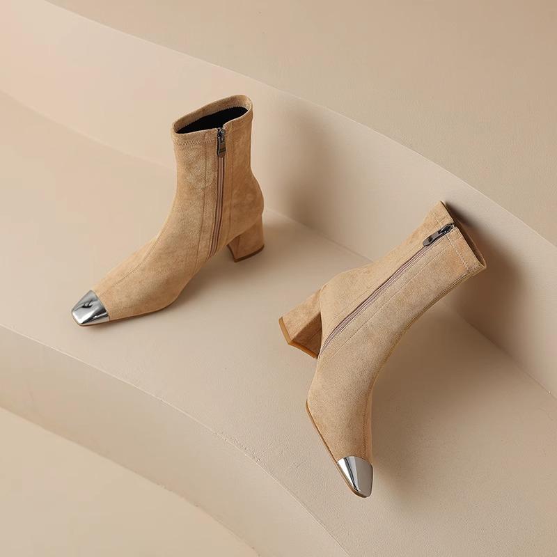 

Модные весенне-осенние женские короткие ботильоны с острым носком, эластичные, облегающие, модные туфли на толстом каблуке, современные боты, женская обувь 35 хаки