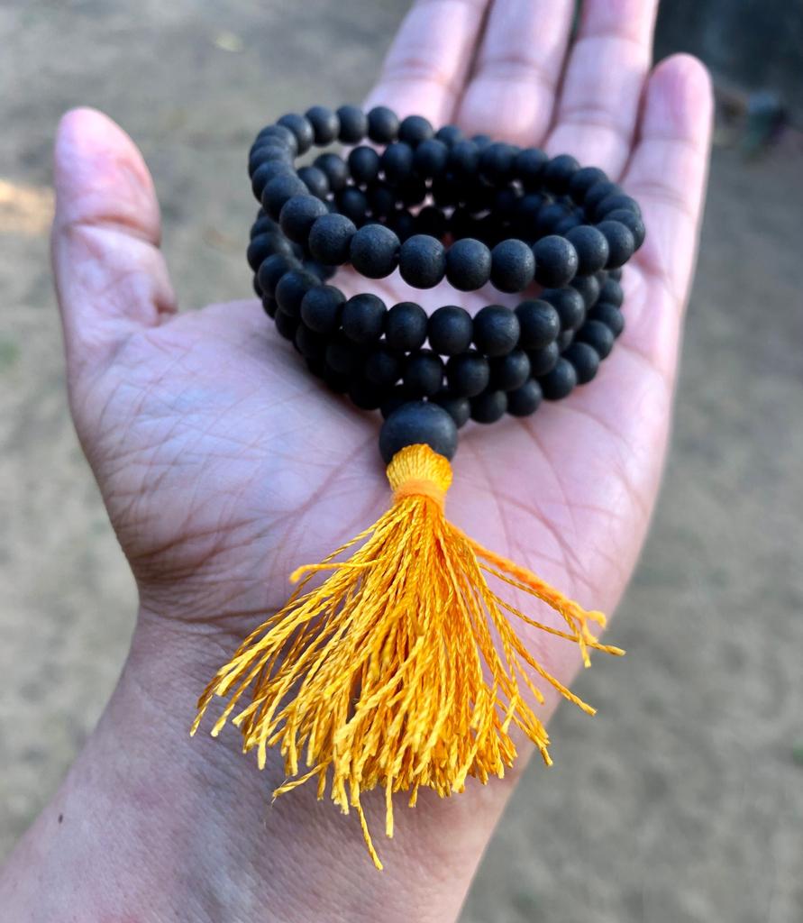 Ebano Originale 108+1 Perle 6 mm, Mala Naturale Karungali Malai ROSARIO, Origine Indiana, Rosario Jaap Mala Yoga Preghiera, Spedizione Gratuita