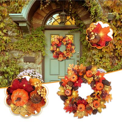Herbst Kränze 40cm Herbst Ahorn Blatt Berry Girlande Künstliche Blume Kranz Front Tür