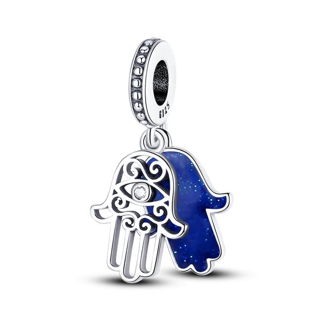 Lucky Blue Devil Eyes Pendant Fit Bracelet Necklace 925 Silver Palm Egypt Charms Bead Diy Jewelry