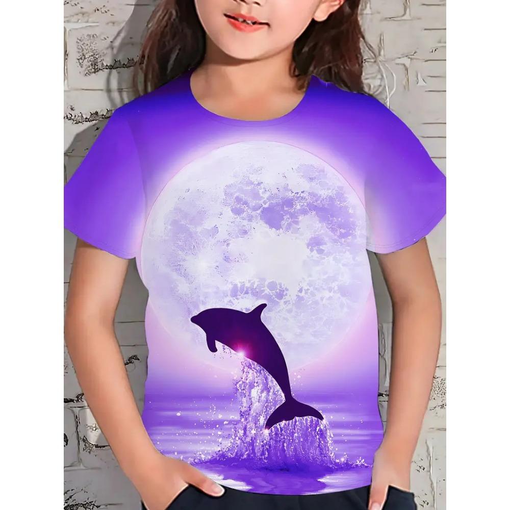 New summer girls short-sleeved T-shirt animal 3D digital printing trend casual loose tops