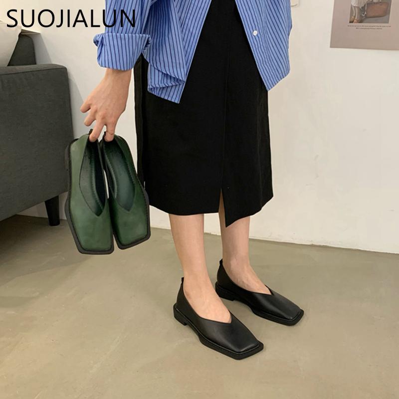 Fashion SUOJIALUN 2025 Spring New Flat Shoes Square Toe Square Toe Shallow Mouth Slip On Loafers Ladies Casual Shoes Zapatos Mujer
