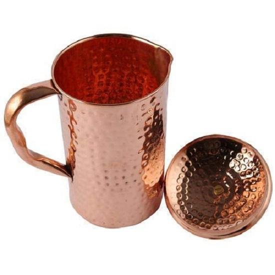 Měděná láhev na vodu, 1000 ml, sada 1 ks, zelený potisk (Džbán se 2 sklenicemi)