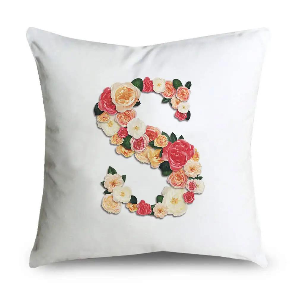Pillow Home Decor Chair Pillowcase Wedding Decoration Cushion Cover Pink Flower Letter Sofa Car