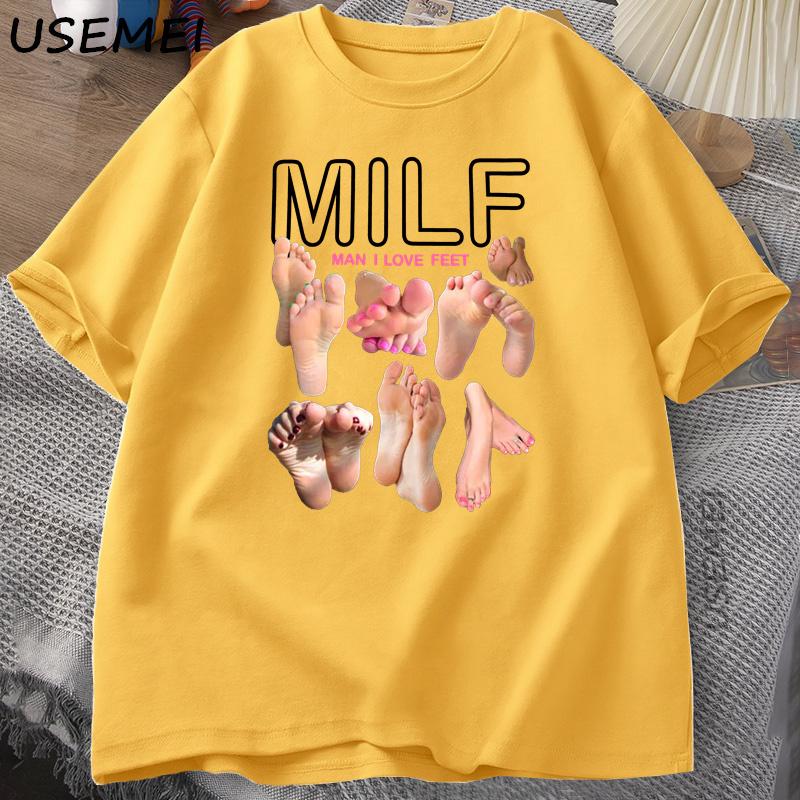 MilF Man I Love Fees Funny pattern T-shirt Men Round Neck 100% cotton T-shirt Harajuku Streetwear