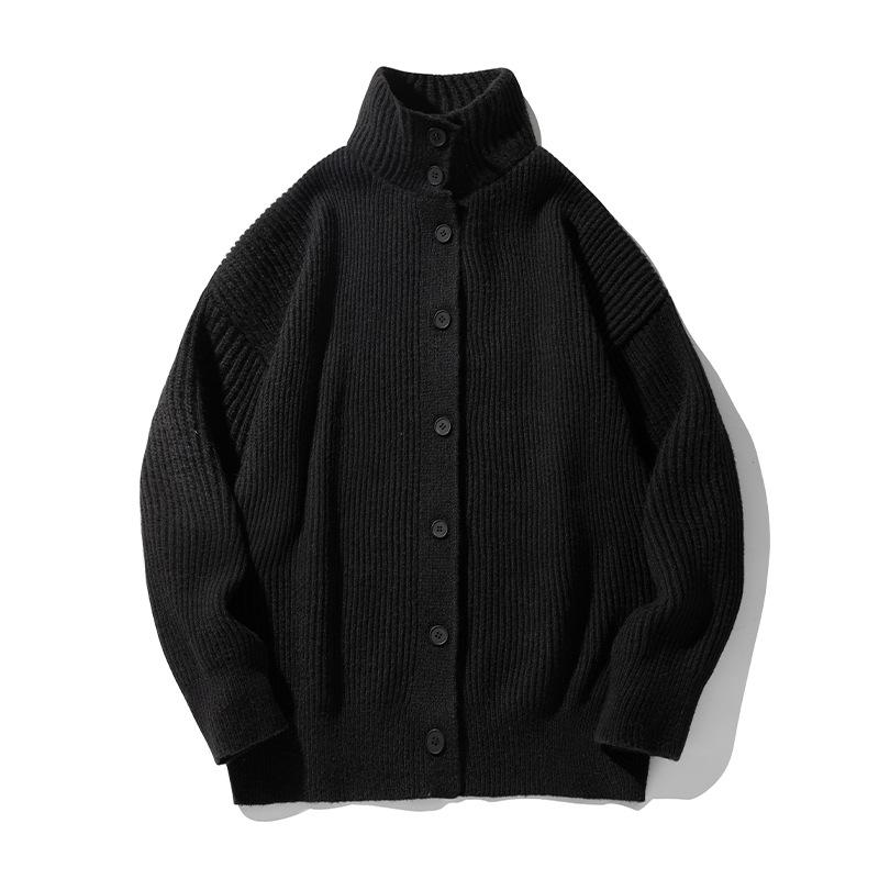 Japanese Style Men's Vintage Turtleneck Cardigan Sweater Autumn Winter Casual Relaxed Solid Knitwear