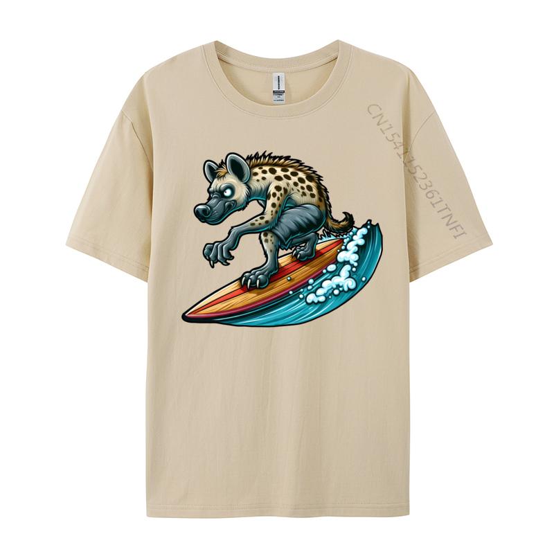 Cool Hyena Surfing On A Surfboard Beach Fun Hot Sale Pánské tričko Casual Unikátní topy Tričko Bavlněné Normální Mikiny