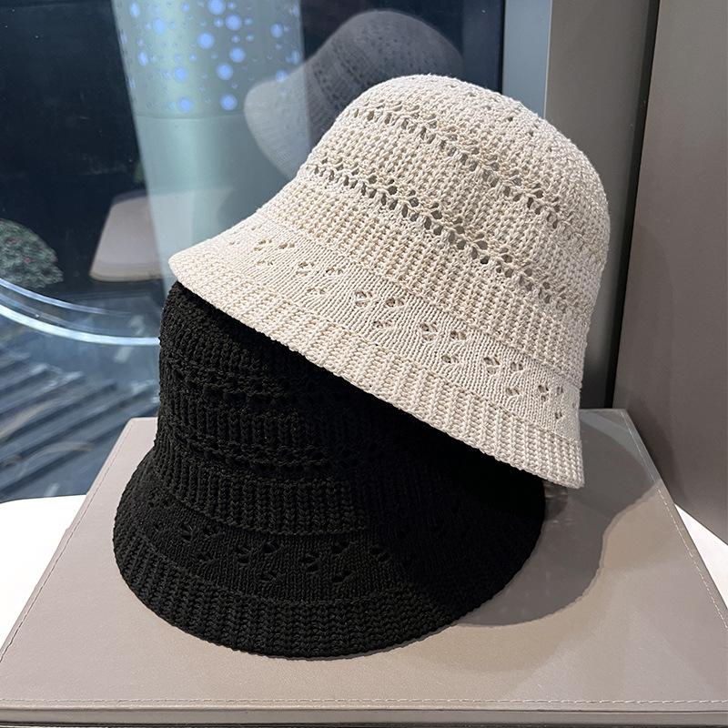 Spring and Summer New Hollow Knitted Fisherman Hat Women's Rural Vacation Bucket Hat Big Eaf Sun Protection Hat