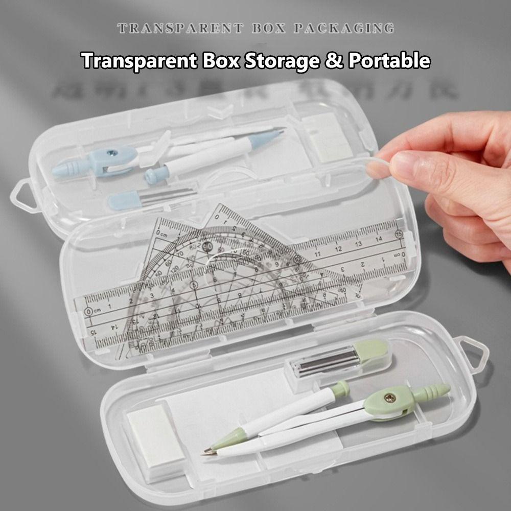 8 STÜCKE/Set Kunststoff Lineal Zirkel Set Radiergummi Transparentes Winkelmesser Gerades Lineal Set Quadratisches Zeichenwerkzeug Schule Büro