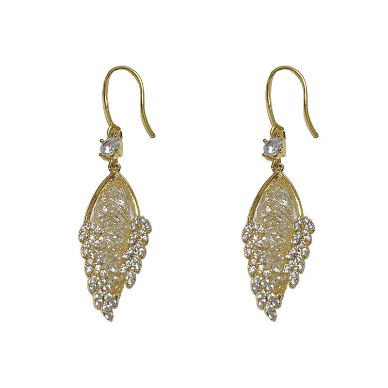 Fashionable, Light Luxury, High-end Zircon Wheat Ear Long Ear Hooks for Women, Exquisite and Versatile Earrings