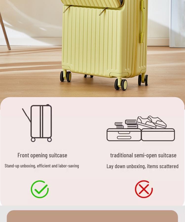 20-Inch Leather Front-Opening Suitcase with Universal Wheels and Combination Lock - Large Capacity for Men and Women