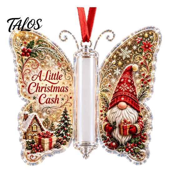 Santa Claus Ornament Christmas Cash Gift Ornament, Acrylic Butterfly Money Holder with Built‑in Unique Gifts Clear Compartment, Holiday Hanging for
