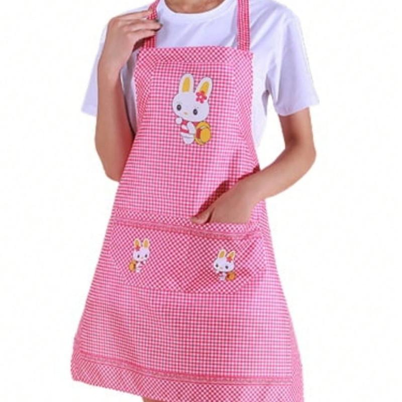Checkered Bunny Apron - Brown Cartoon Pattern Kitchen Apron, Lightweight Breathable Sweat-Absorbent  Suitable for Baking BBQ Cleaning Housework