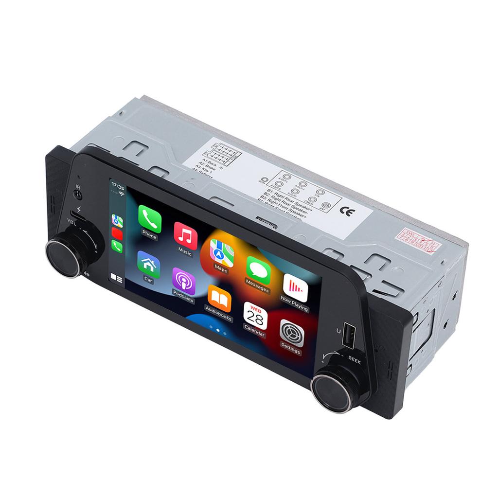 Single Din Car Stereo 5in Touch Screen for Carplay Wired Mirror Link Navigation BT5.0 with 12LED