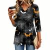 Women's Casual V-Neck Three-Quarter Sleeve Blouse with Halloween Print for Fall Parties