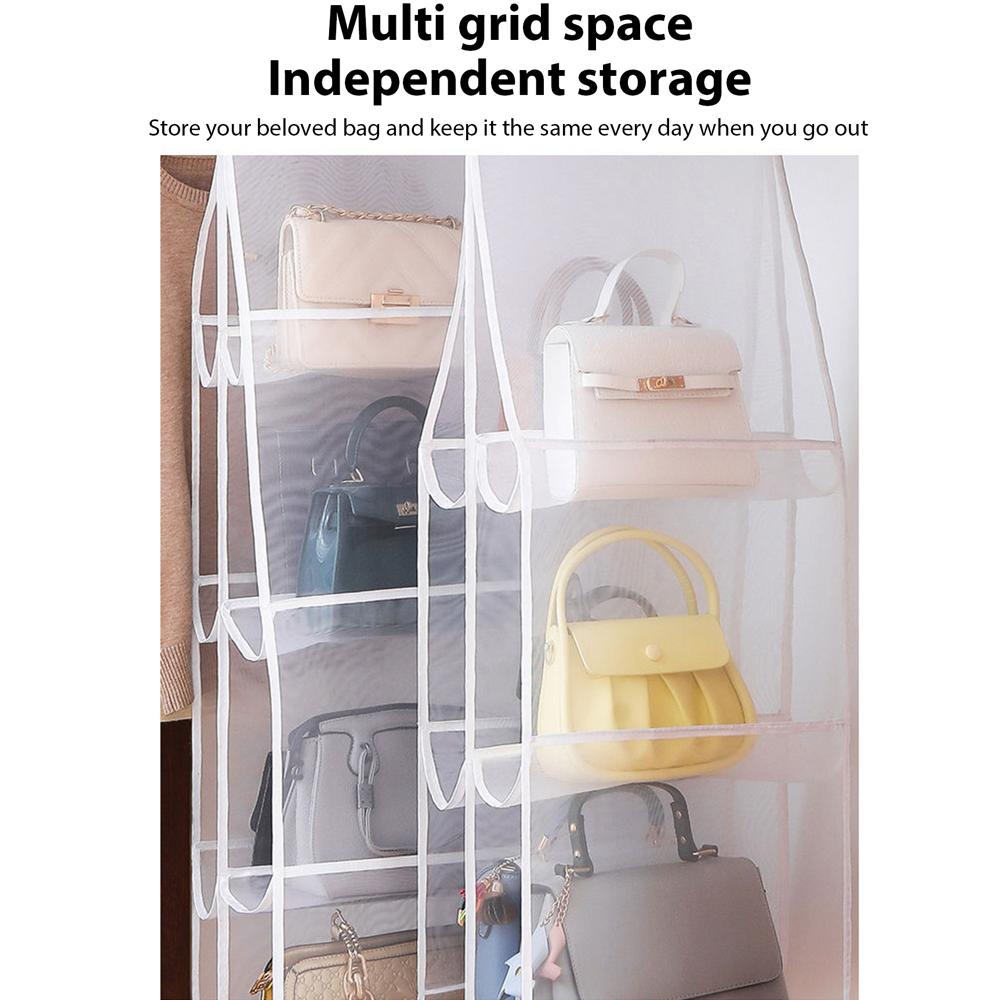Household Mesh Storage Hanging Bag Wardrobe Hanging Multi-layer Pocket Bag Double-sided Transparent Organiser Foldable Dust Bag