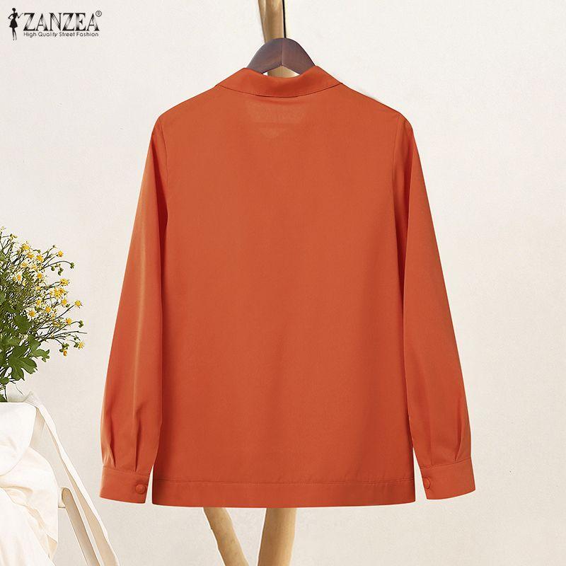 ZANZEA Women Casual Turn Down Collar Loose Long Sleeve Blouse