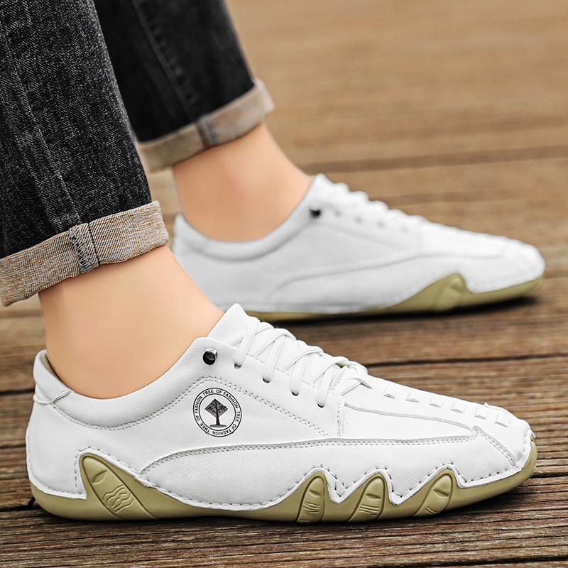 Autumn Handmade Leather Casual Shoes for Men Simple Brown Soft Loafers Trendy Breathable Male Driving Shoes Large Size 50