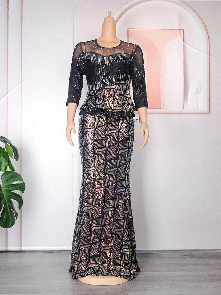 2023 Damen Afrikanisches Pailletten Abendpartykleid