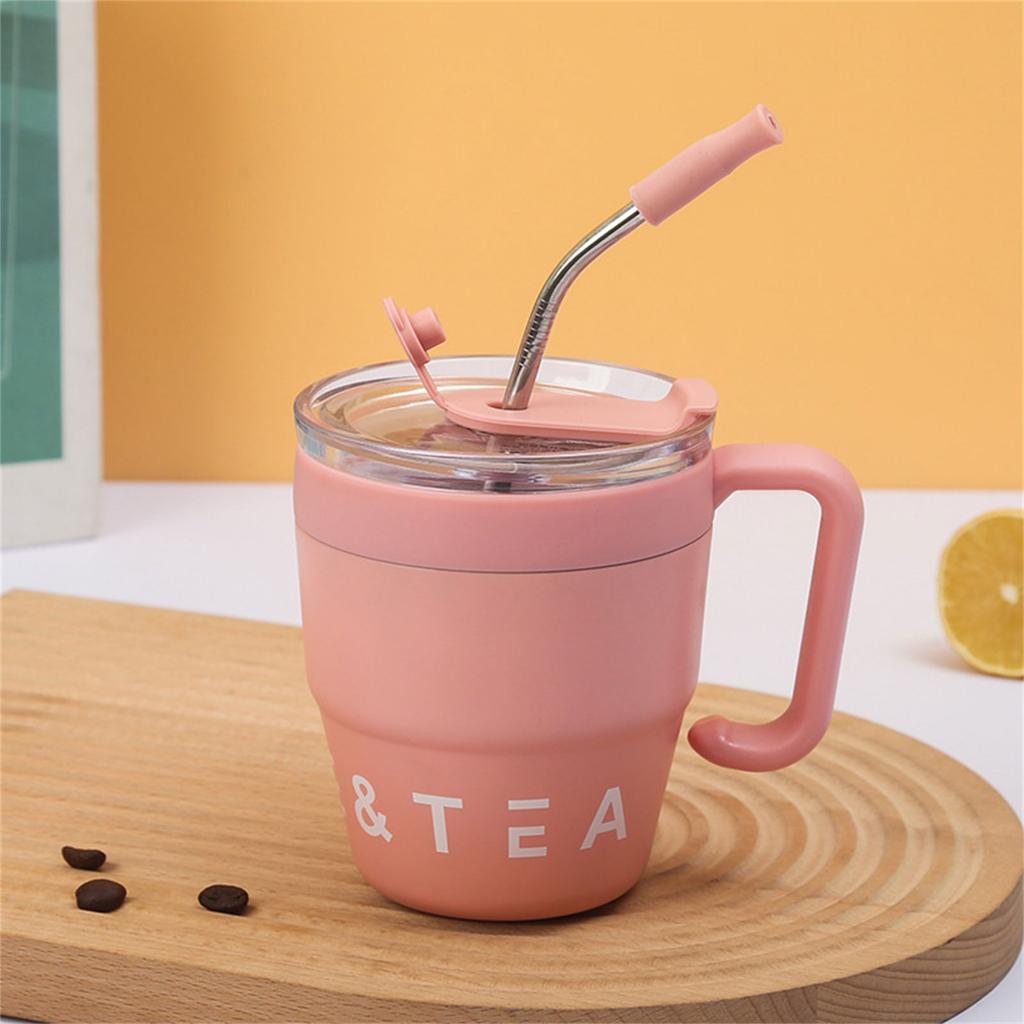 Durable Water Cups Coffee Cup with Handle and Straw Lid 480ML Fashion Travel Mug Suitable for Home Office School Outdoor