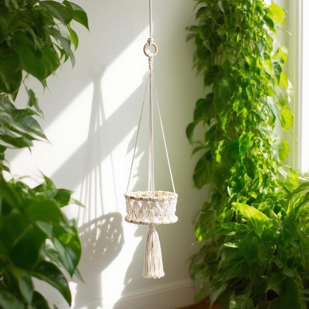 Hand-Woven Cotton Rope Fruit Basket Set: Three-Piece Living Room Hanging Decor.