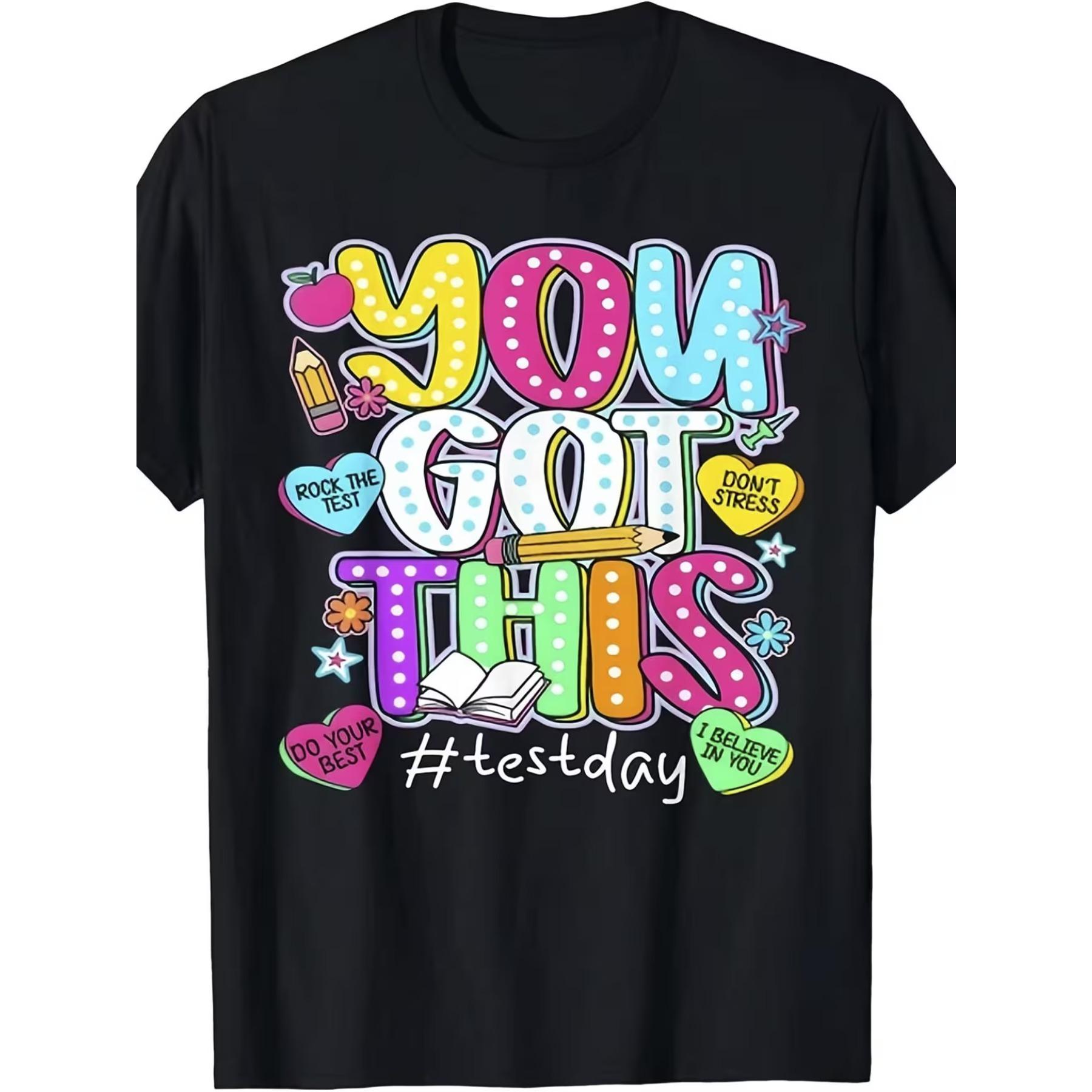 

YOU GOT THIS Motivational T-Shirt - Confident Slogan Apparel with Hearts, Pencils & Icons - Short Sleeve Casual Tee XXL