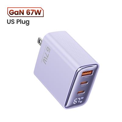 67W GaN Charger 3Port USB Type C Fast Charging Adapter Charger Digital Display For Iphone Samsung Xiaomi EU US UK KR Plug