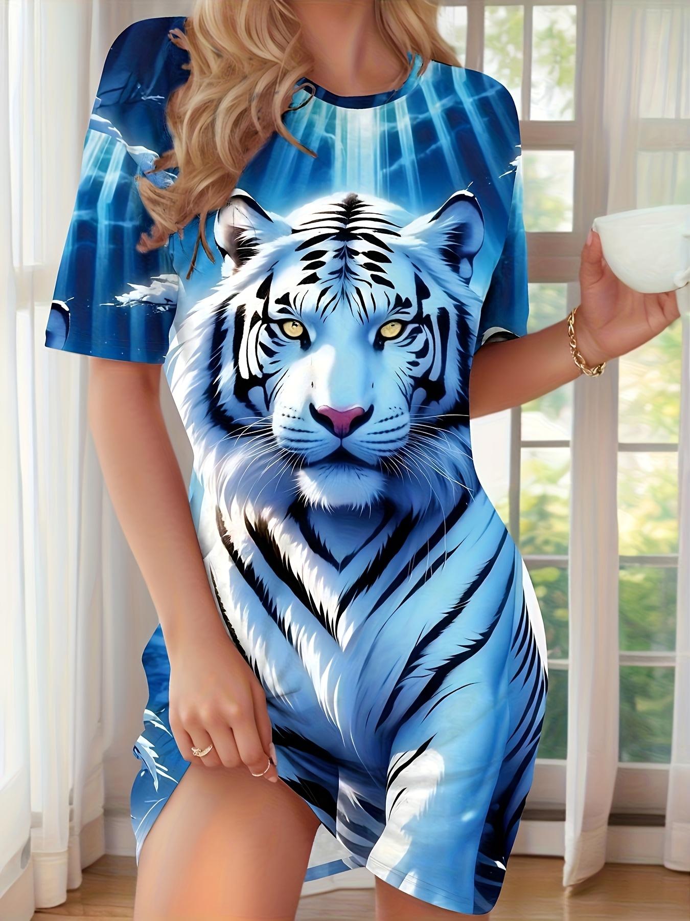

New Women s Fashion Casual 3D Tiger Print Pajamas with Snowy Forest Background. Sweet Holiday Gift. Comfortable and Breathable Dress. Elegant Loungewe M дубильная кора