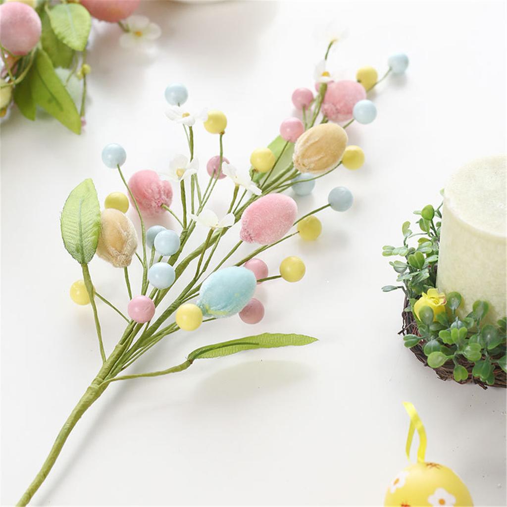 Artificial Easter Spray Vine with Pastel Easter Eggs and Berries Easter Egg Twig Branches Decorative Spring Floral Stems