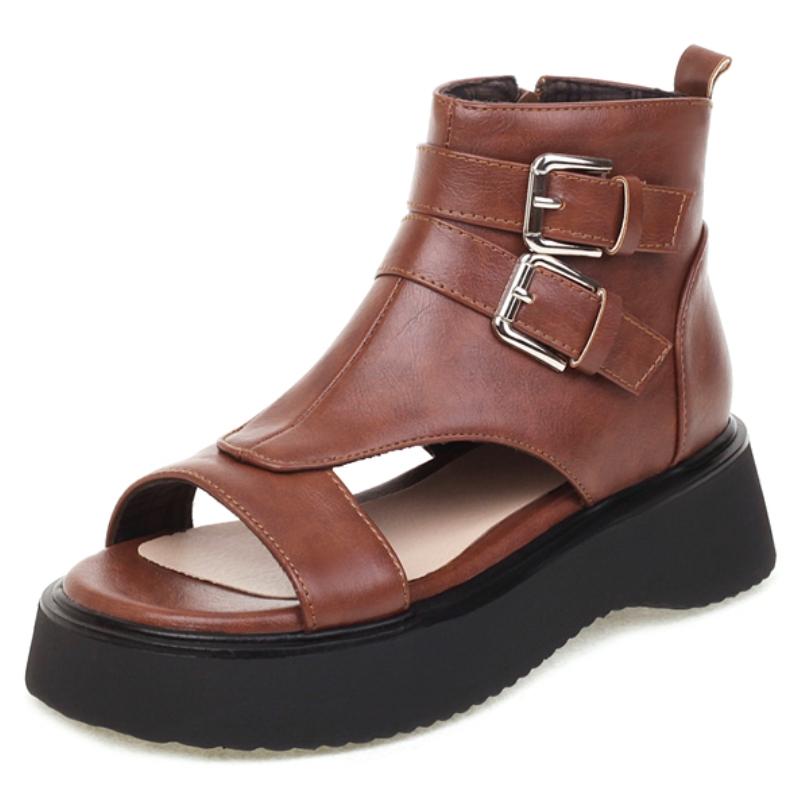 

Повседневные женские сандалии Летняя обувь Платформа 2025 Пряжка Вырезы Черный Коричневый Плоская подошва Каблуки Ботильоны Обувь Обувь Удобная 39 коричневый