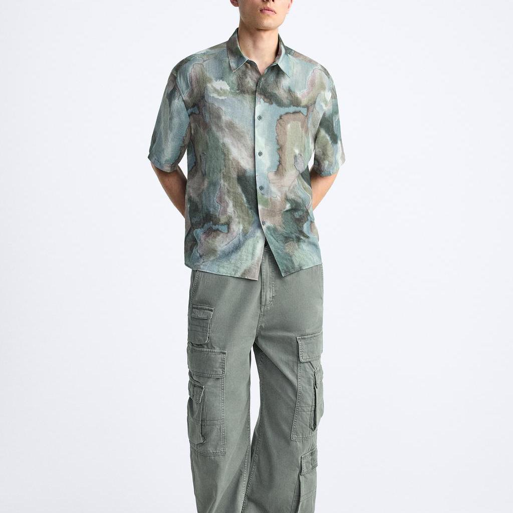 Zara Loose American Style Printed Casual Short Sleeve Shirt Men shirts Multicolor 2548302-330