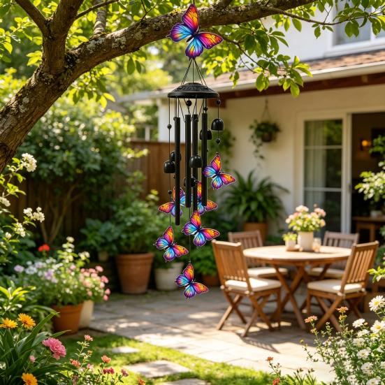 Metal Wind Chime for Outside Butterfly/Red Bird/Hummingbird Hanging Windchimes for Garden Patio Backyard Decor