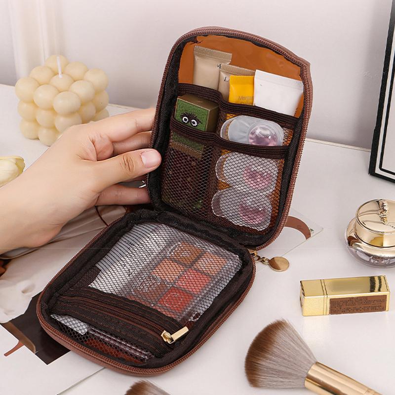 Mini Clear Travel Makeup Organizer Bag Small Cute Preppy Makeup Bag Cosmetic Zipper Toiletry Storage Clutch Coin Pouch For Women