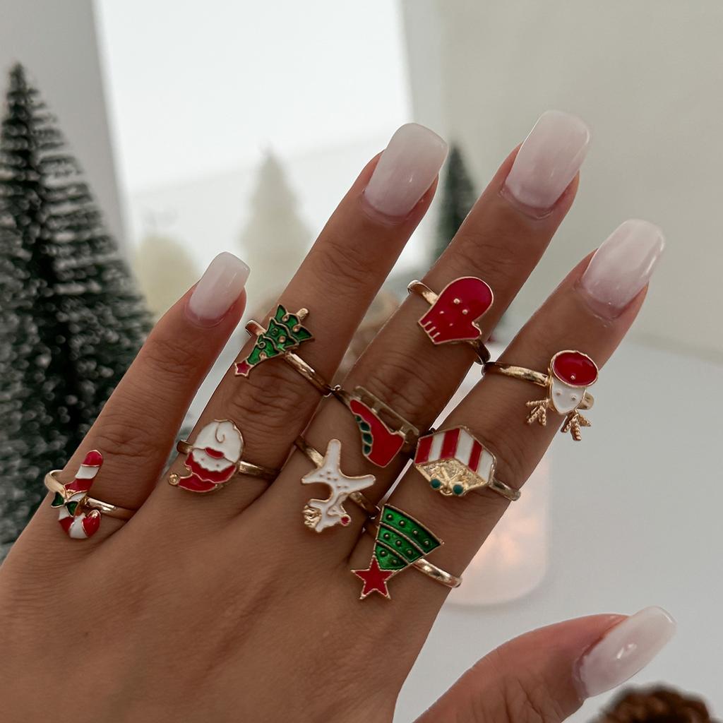 Drip Santa Elk Joint Ring Rings Holiday Gift Adjustable Ring Set