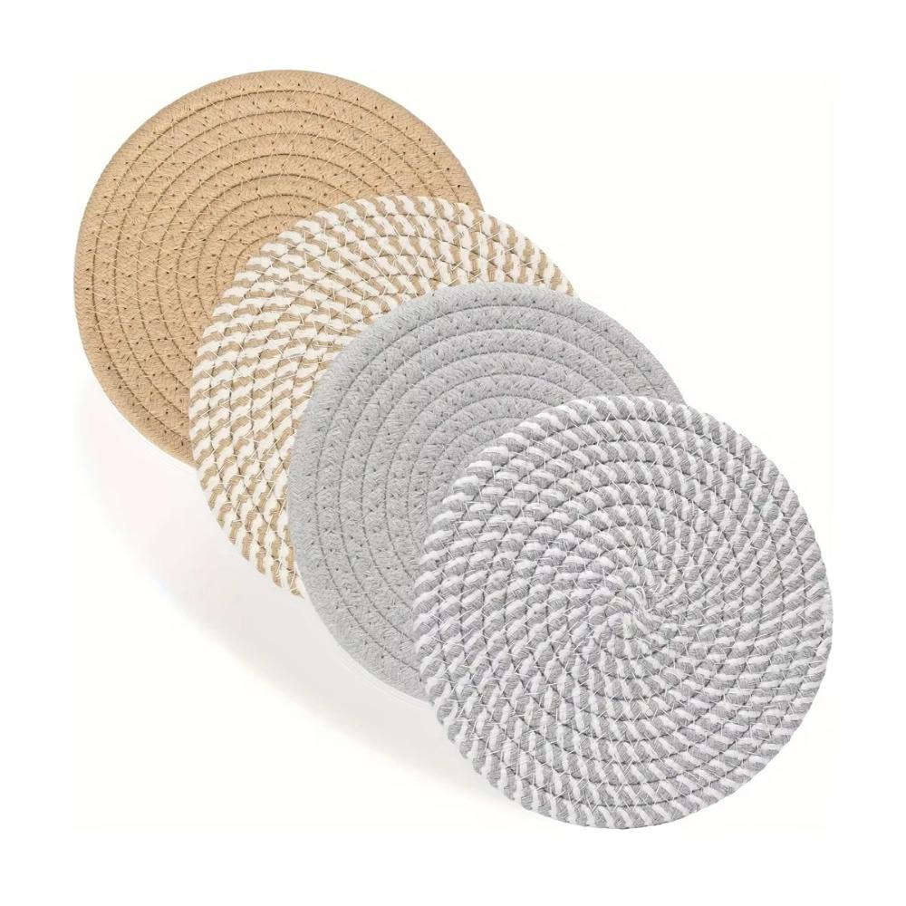 4 Stück 18-33cm Untersetzer für heiße Gerichte Große gewebte Topflappen Getränkeuntersetzer Arbeitsplattenschutz